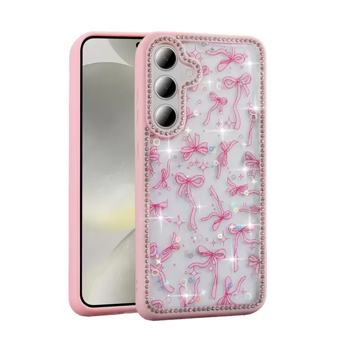 Samsung Galaxy S24 Fe Kılıf Taşlı Ve Simli Tasarım Lopard Azra Kapak