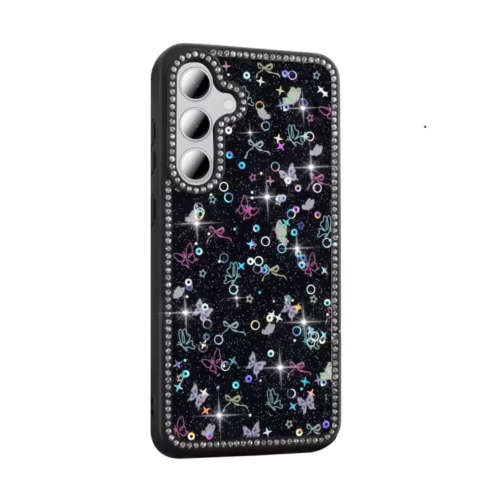 Samsung Galaxy S24 Fe Kılıf Taşlı Ve Simli Tasarım Lopard Azra Kapak