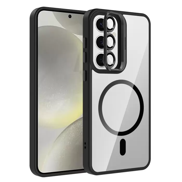 Samsung Galaxy S24 Kılıf Standlı Kamera Lens Koruma Hediyeli Magsafe Şarj Lopard Etro Kapak Koruyucu