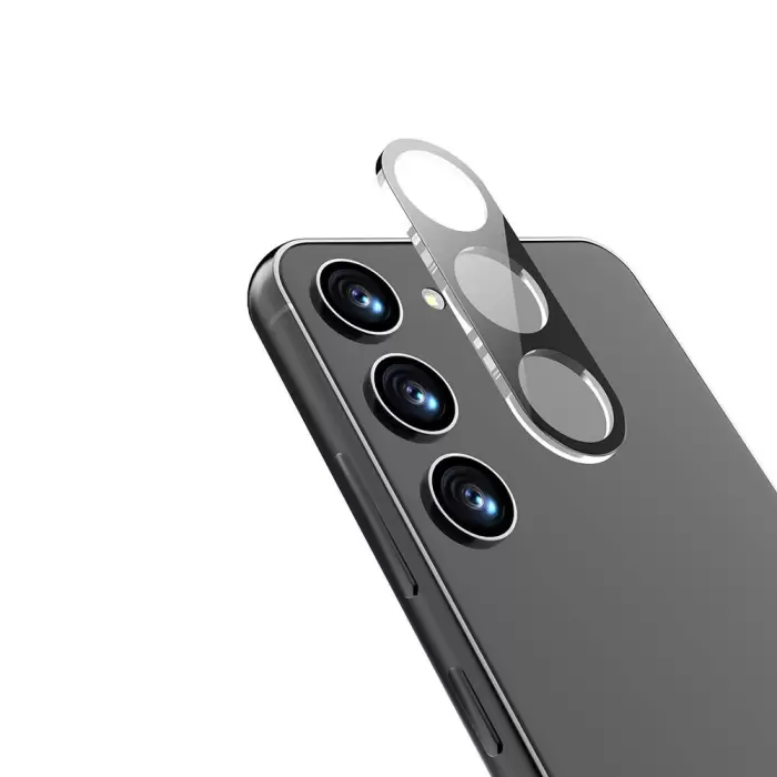 Samsung Galaxy S24 Lopard Siyah Çerçeveli Lens Koruma Parlak Renkli Kamera Koruyucu CL-08 Cam 3D-Kamera-Cam