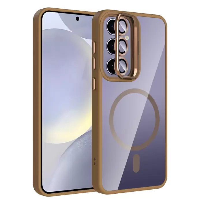 Samsung Galaxy S24 Plus Kılıf Standlı Kamera Lens Koruma Hediyeli Magsafe Şarj Lopard Etro Kapak Koruyucu