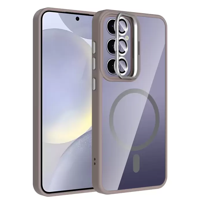 Samsung Galaxy S24 Plus Kılıf Standlı Kamera Lens Koruma Hediyeli Magsafe Şarj Lopard Etro Kapak Koruyucu