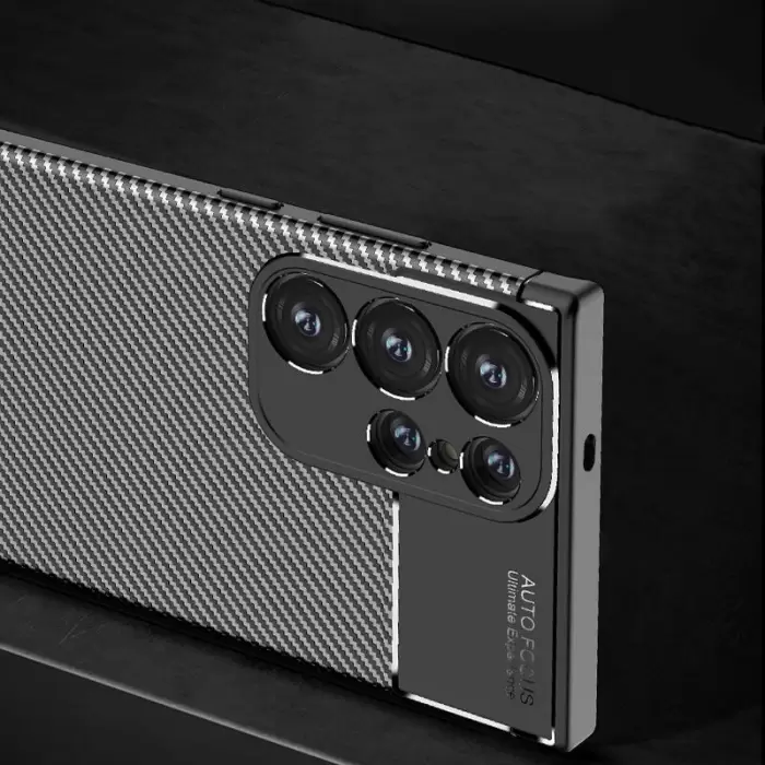 Samsung Galaxy S24 Ultra Kılıf Lopard Kamera Korumalı Karbon Desenli Negro Kapak Orijinal Yüzey Kılıf