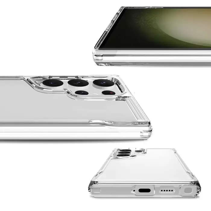 Samsung Galaxy S24 Ultra Uyumlu Pürüssüz Sert Kapak Kamera Yükseltili Şeffaf Darbe Emici Ultra Koruma