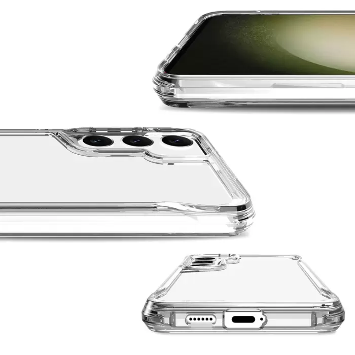 Samsung Galaxy S24 Uyumlu Pürüssüz Sert Kapak Kamera Yükseltili Şeffaf Darbe Emici Ultra Koruma