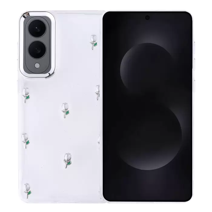 Samsung Galaxy S25 Edge Kılıf Airbag Tasarımlı Simli Şeffaf Lopard Kutup Kapak