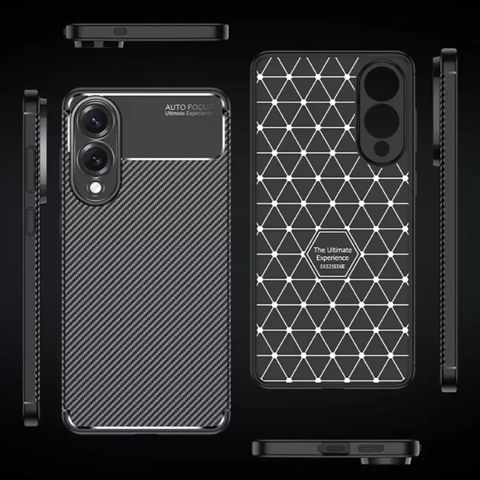 Samsung Galaxy S25 Edge Kılıf Lopard Kamera Korumalı Karbon Desenli Negro Kapak Yüzey Kılıf