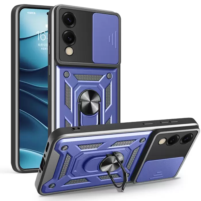 Samsung Galaxy S25 Edge Kılıf Magnetik Standlı Kamera Korumalı Lopard Sürgülü Kamera Korumalı Yüzüklü Tasarım Armor Vega