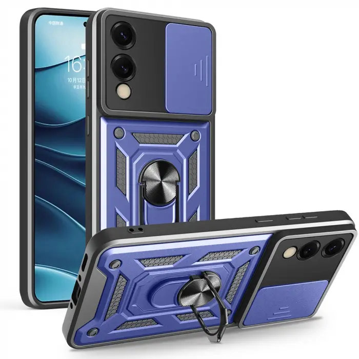 Samsung Galaxy S25 Edge Kılıf Magnetik Standlı Kamera Korumalı Lopard Sürgülü Kamera Korumalı Yüzüklü Tasarım Armor Vega