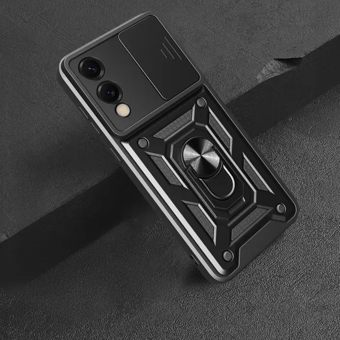 Samsung Galaxy S25 Edge Kılıf Magnetik Standlı Kamera Korumalı Lopard Sürgülü Kamera Korumalı Yüzüklü Tasarım Armor Vega