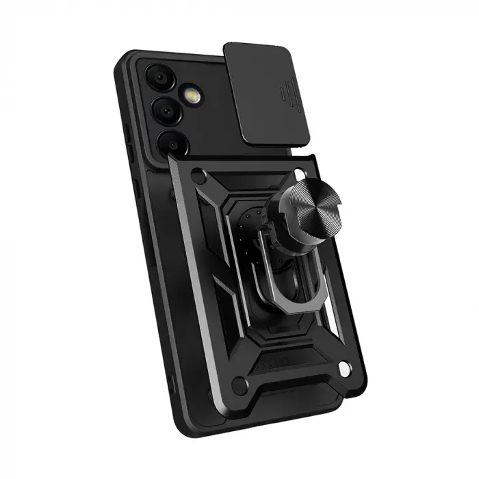 Samsung Galaxy S25 Fe Kılıf Magnetik Standlı Kamera Korumalı Lopard Sürgülü Kamera Korumalı Yüzüklü Tasarım Armor Vega