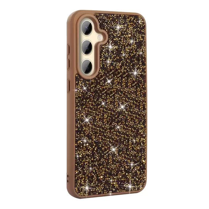 Samsung Galaxy S25 Kılıf Parlak Taşlı Tasarım Lopard Pırlanta Kapak