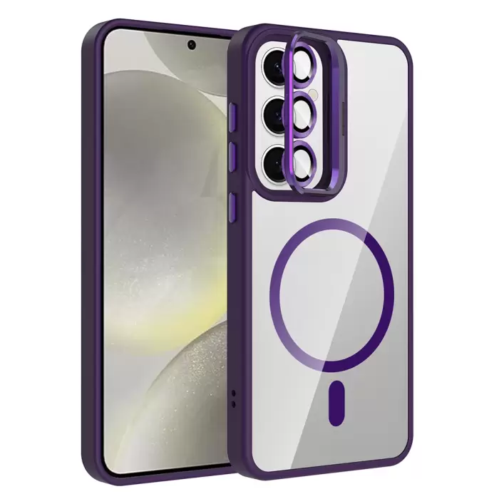 Samsung Galaxy S25 Kılıf Standlı Kamera Lens Koruma Hediyeli Magsafe Şarj Lopard Etro Kapak Koruyucu