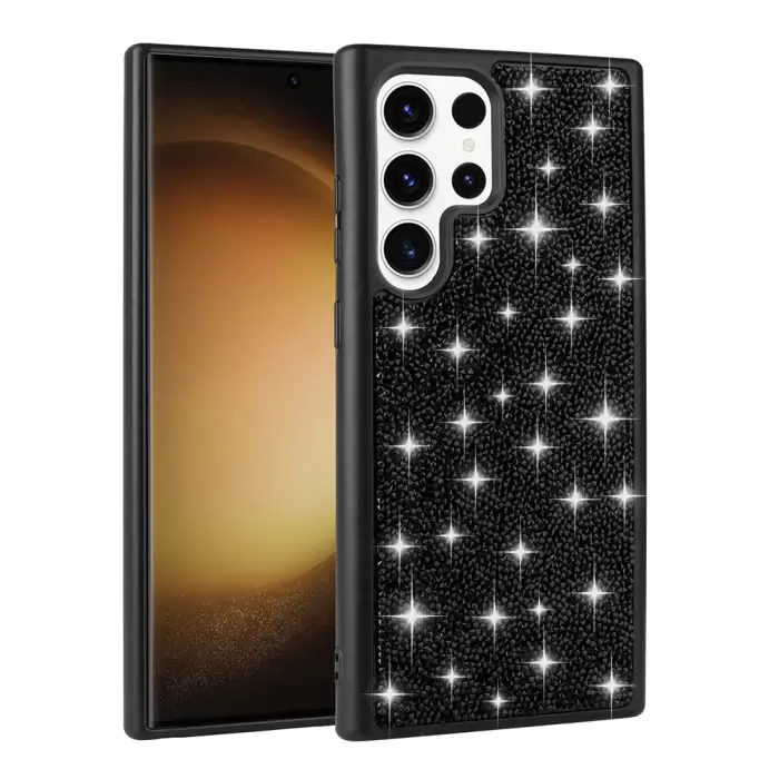 Samsung Galaxy S25 Ultra Kılıf Parlak Taşlı Tasarım Lopard Pırlanta Kapak