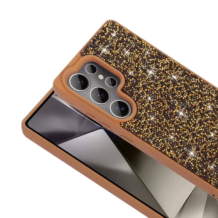 Samsung Galaxy S25 Ultra Kılıf Parlak Taşlı Tasarım Lopard Pırlanta Kapak
