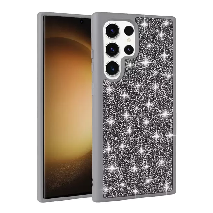 Samsung Galaxy S25 Ultra Kılıf Parlak Taşlı Tasarım Lopard Pırlanta Kapak