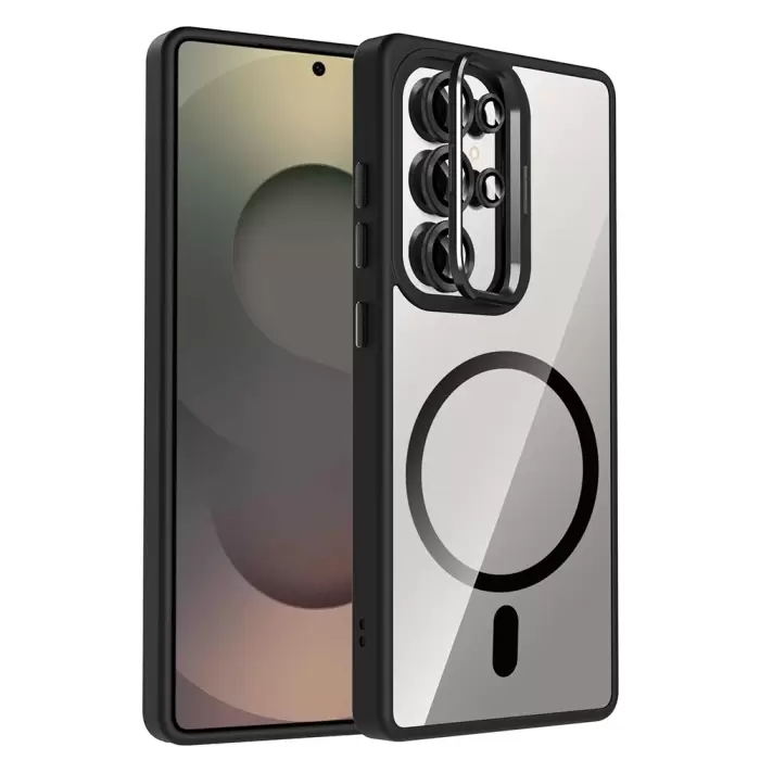 Samsung Galaxy S25 Ultra Kılıf Standlı Ve Kamera Lens Hediyeli M-safe Şarj Özellikli Lopard Etro Kapak