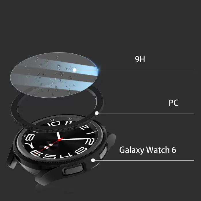 Samsung Galaxy Watch 6 Classic 43mm Sert PC Kasa ve Ekran Koruyucu Lopard Watch Gard 29