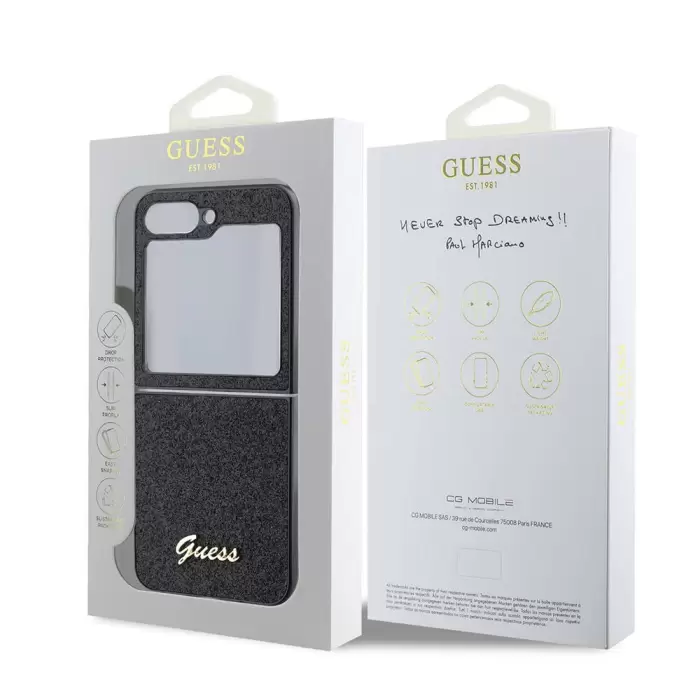 Samsung Galaxy Z Flip 6 Kılıf Guess Lisanslı Yazı Logolu Glitter Script Kapak