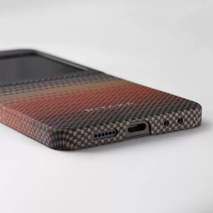 Samsung Galaxy Z Flip 6 Kılıf Magsafe Şarj  Aramid Fiber Pitaka Tactile Woven Sunset-moonrise Series Sunset Kapak