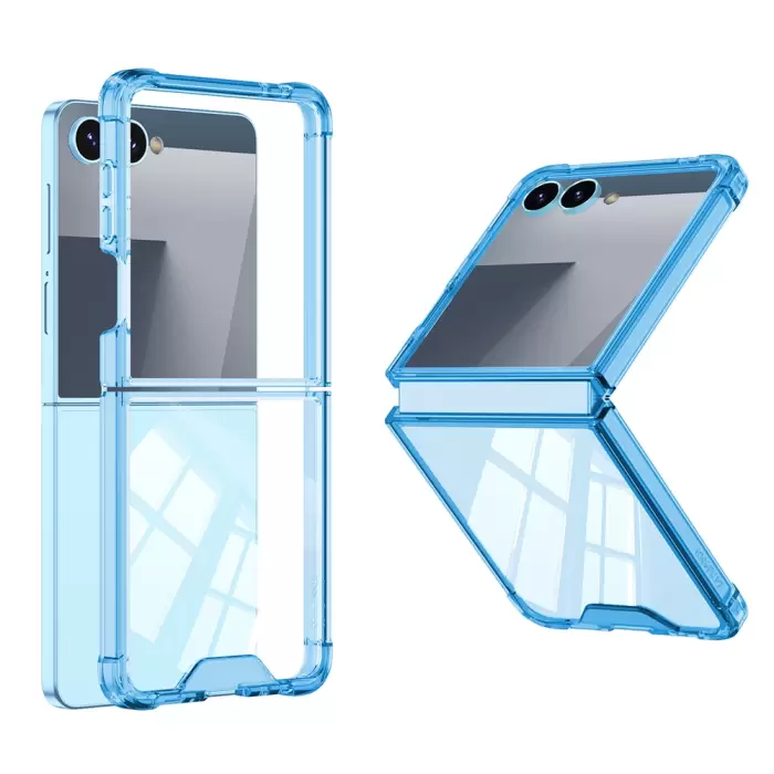 Samsung Z Flip 7 Kılıf Full Camlı Kıpta Kapak - Şeffaf, Ultra İnce, 360° Koruma