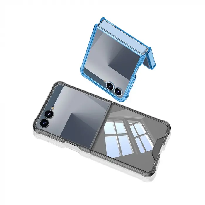 Samsung Z Flip 7 Kılıf Full Camlı Kıpta Kapak - Şeffaf, Ultra İnce, 360° Koruma