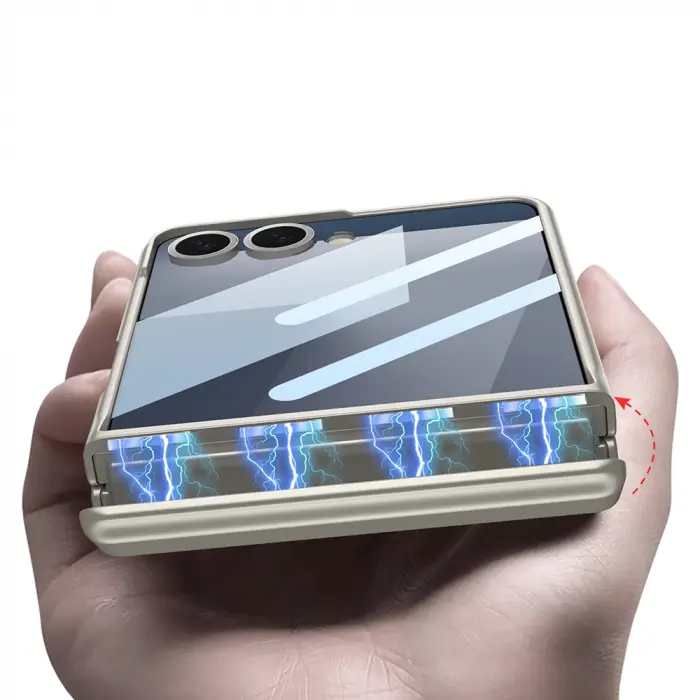 Samsung Galaxy Z Flip 7 Kılıf Lopard Kamera Çıkıntı Suni Deri Standlı Ince Kapak Kıpta Standlı