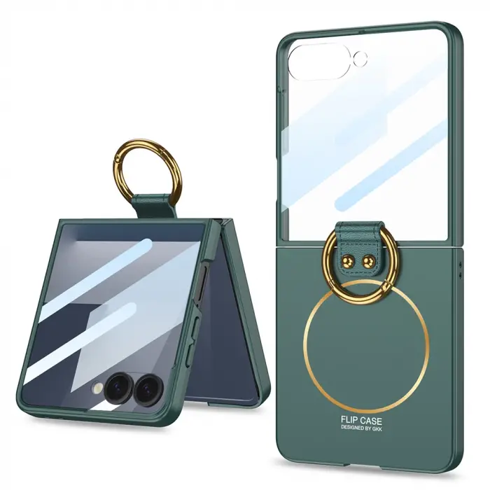 Samsung Galaxy Z Flip 7 Kılıf Magsafe Şarj Özellikli Lopard Kıpta Yüzüklü Flip Sert Kapak