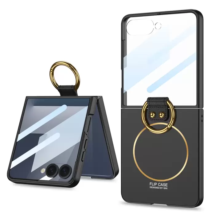 Samsung Galaxy Z Flip 7 Kılıf Magsafe Şarj Özellikli Lopard Kıpta Yüzüklü Flip Sert Kapak