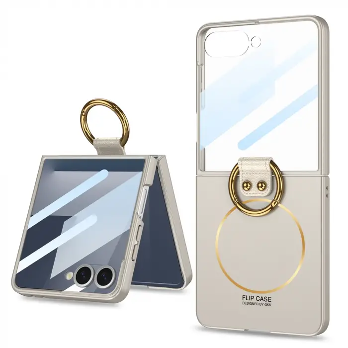 Samsung Galaxy Z Flip 7 Kılıf Magsafe Şarj Özellikli Lopard Kıpta Yüzüklü Flip Sert Kapak