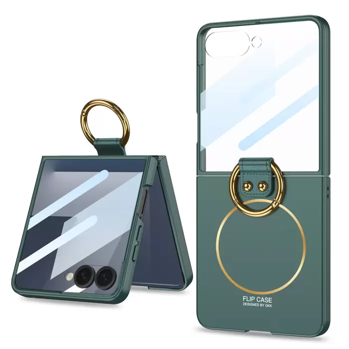 Samsung Galaxy Z Flip 7 Kılıf Magsafe Şarj Özellikli Lopard Kıpta Yüzüklü Flip Sert Kapak