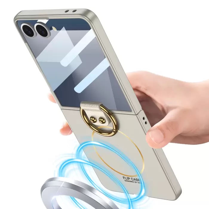 Samsung Galaxy Z Flip 7 Kılıf Magsafe Şarj Özellikli Lopard Kıpta Yüzüklü Flip Sert Kapak
