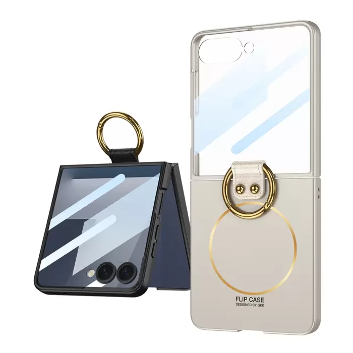 Samsung Galaxy Z Flip 7 Kılıf Magsafe Şarj Özellikli Lopard Kıpta Yüzüklü Flip Sert Kapak
