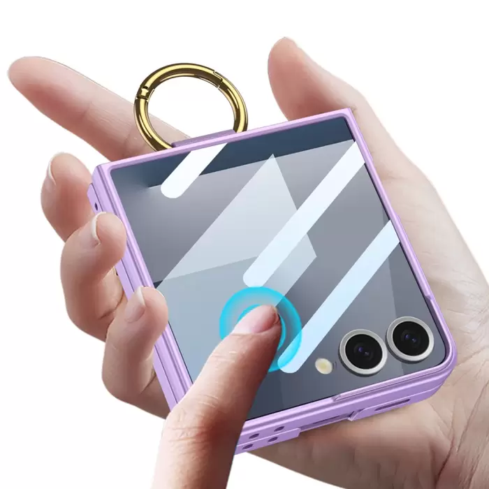 Samsung Galaxy Z Flip 7 Kılıf Magsafe Şarj Özellikli Lopard Kıpta Yüzüklü Flip Sert Kapak