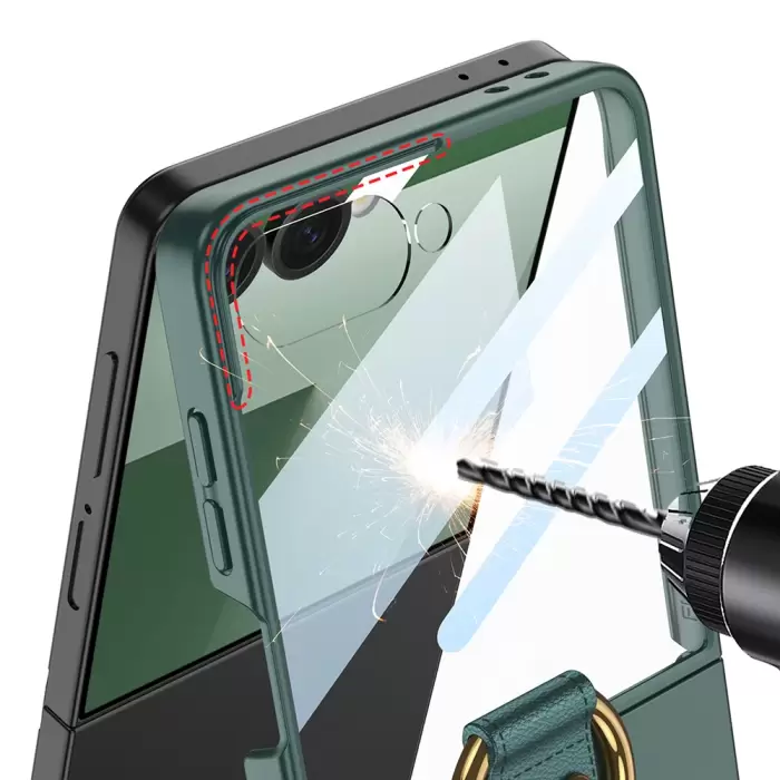 Samsung Galaxy Z Flip 7 Kılıf Magsafe Şarj Özellikli Lopard Kıpta Yüzüklü Flip Sert Kapak