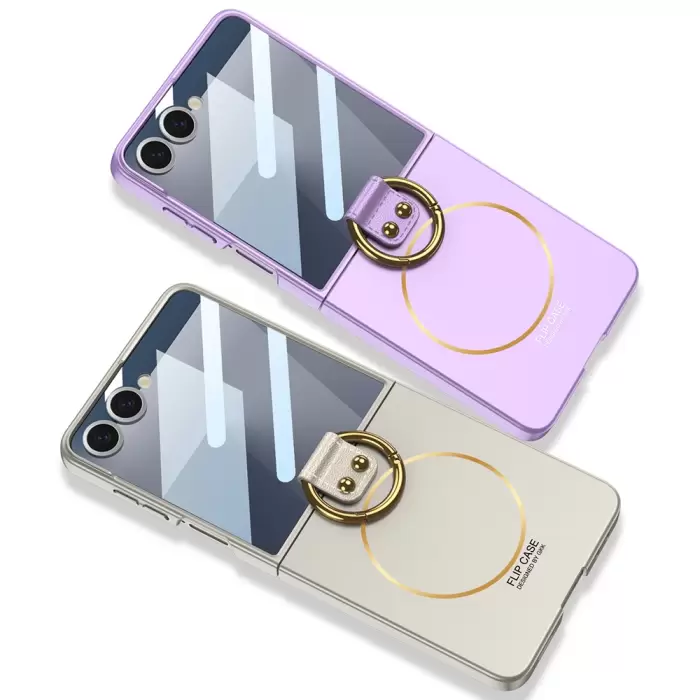Samsung Galaxy Z Flip 7 Kılıf Magsafe Şarj Özellikli Lopard Kıpta Yüzüklü Flip Sert Kapak