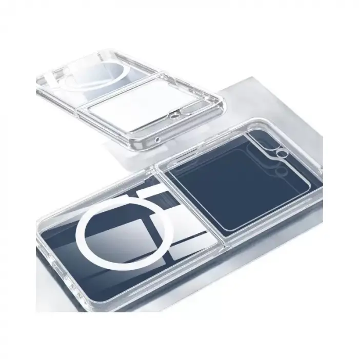 Samsung Galaxy Z Flip 7 Kılıf Magsafe Şarj Özellikli Şeffaf Sert Pc Lopard Embos Kapak