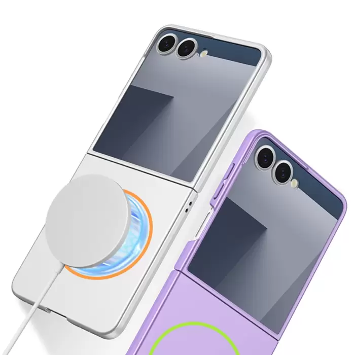 Samsung Galaxy Z Flip 7 Kılıf Wireless Şarj Özellikli Lopard Kıpta Magsafe Kapak