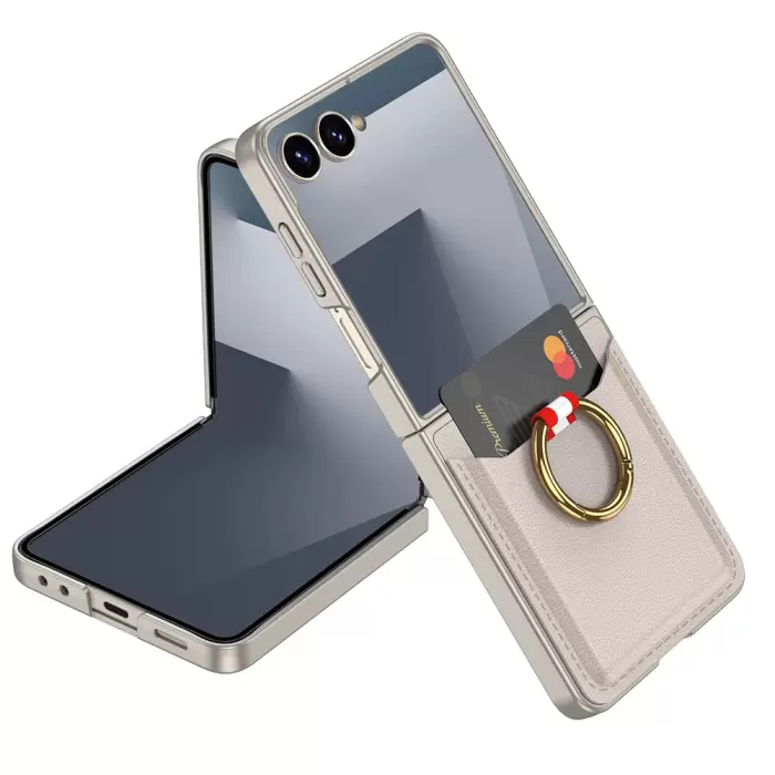 Samsung Galaxy Z Flip 7 Kılıf Yüzüklü Kartlıklı Kapak Kıpta - Şık Koruma, Kredi Kart Yuvası, Stand Özelliği
