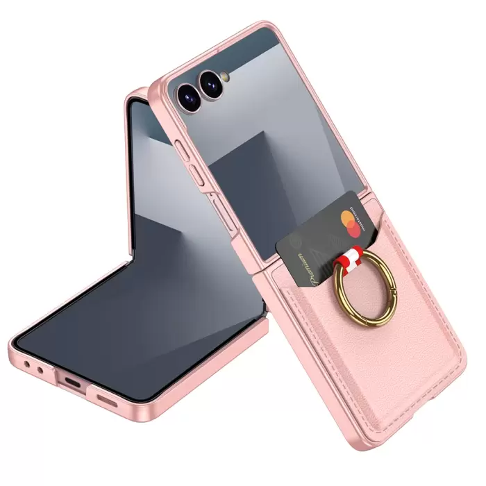 Samsung Galaxy Z Flip 7 Kılıf Yüzüklü Kartlıklı Kapak Kıpta - Şık Koruma, Kredi Kart Yuvası, Stand Özelliği