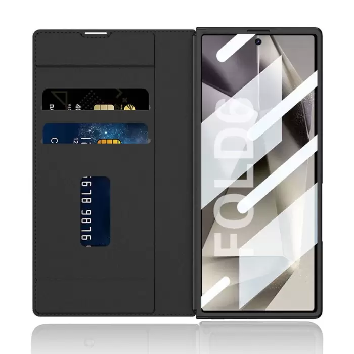 Samsung Galaxy Z Fold 6 Kılıf Kamera Korumalı Kadife Tasarımlı  Kıpta Kalemli Fest Kapak