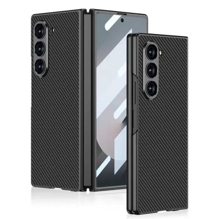 Samsung Galaxy Z Fold 6 Kılıf Karbon Fiber Tasarımlı Titanyum Metal  Kıpta Caz Kapak