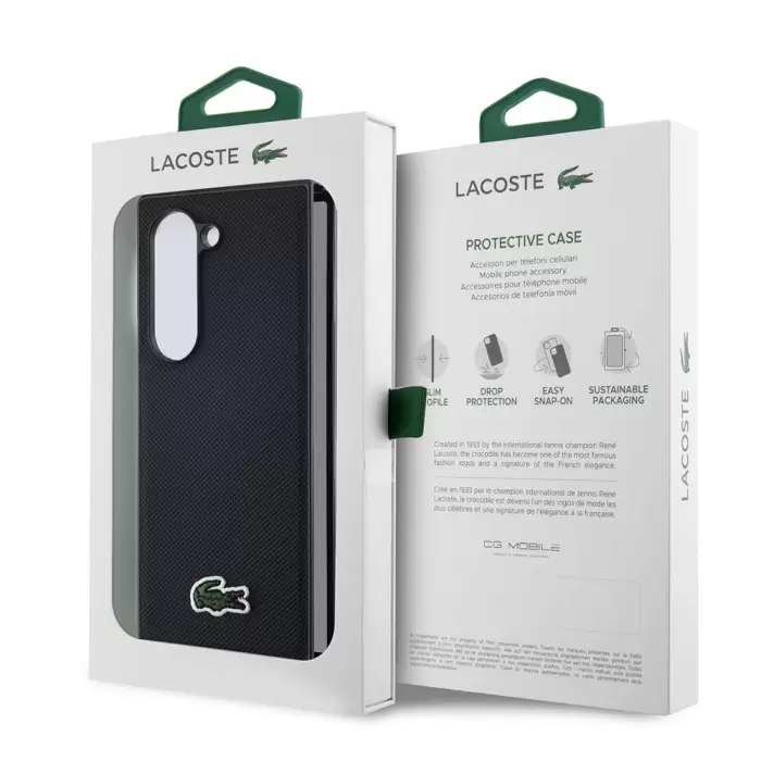 Samsung Galaxy Z Fold 6 Kılıf Lacoste Marka Lisanslı Pu Pike Desenli Arka Yüzey İkonik Timsah Dokuma Logolu Kapak