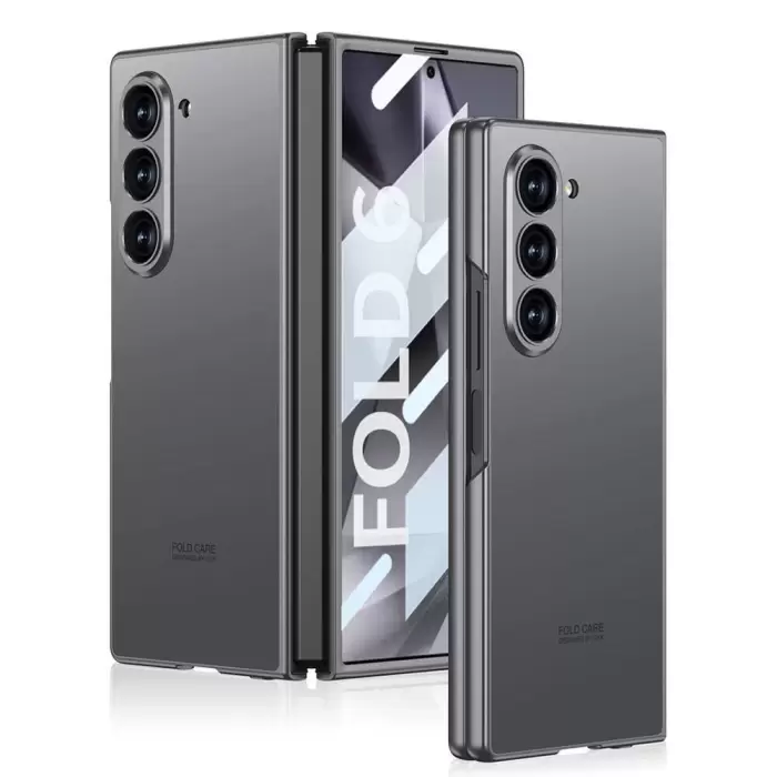 Samsung Galaxy Z Fold 6 Kılıf Titanyum Metal Kıpta Caz Kapak Cilt Hissiyatlı Kabuk Membran