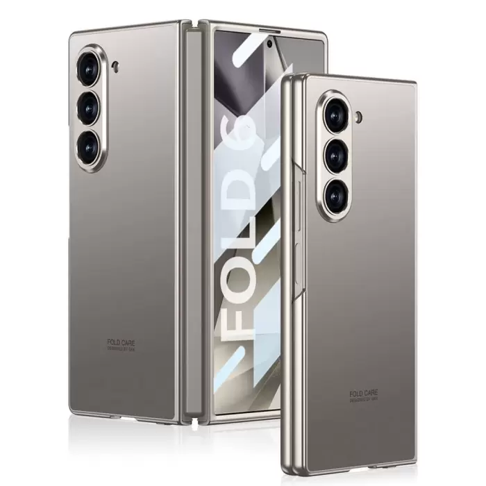 Samsung Galaxy Z Fold 6 Kılıf Titanyum Metal Kıpta Caz Kapak Cilt Hissiyatlı Kabuk Membran