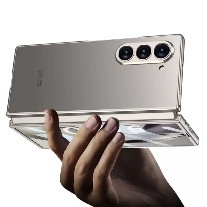 Samsung Galaxy Z Fold 6 Kılıf Titanyum Metal Kıpta Caz Kapak Cilt Hissiyatlı Kabuk Membran