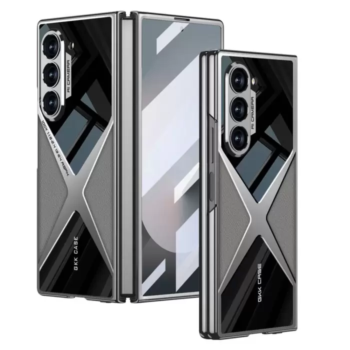 Samsung Galaxy Z Fold 6 Kılıf Ultra İnce Kamera Korumalı PC + Deri Arka Yüzey  X-Pro Kapak