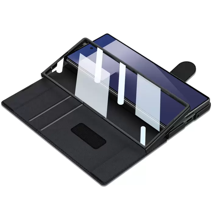 Samsung Galaxy Z Fold 7 Kılıf Kamera Korumalı Kadife Tasarımlı Lopard Kıpta Kalem Bölmeli Fest Kapak