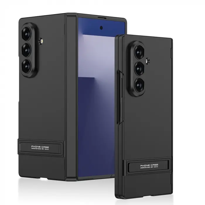 Samsung Galaxy Z Fold 7 Kılıf Lopard Kamera Çıkıntı Suni Deri Standlı Ince Kapak Kıpta Standlı