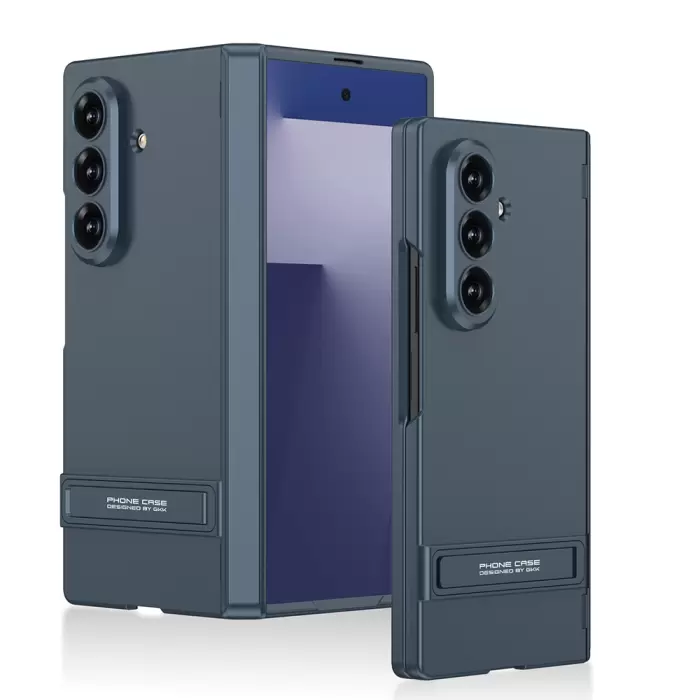 Samsung Galaxy Z Fold 7 Kılıf Lopard Kamera Çıkıntı Suni Deri Standlı Ince Kapak Kıpta Standlı